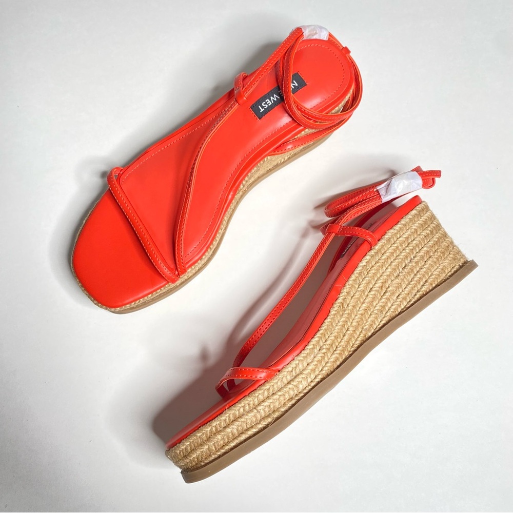 Nine West Red Strappy Wedge Sandals — 8M